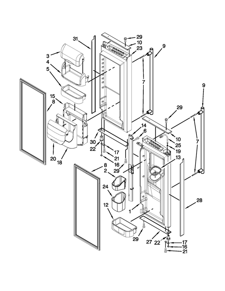 Refrigerator Door Parts Diagram and Parts List for JFI2089WTS7  Jenn-Air Refrigerator