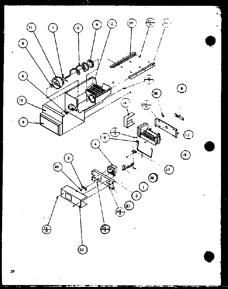 Ice Bucket And Ice Maker Diagram and Parts List for 2599CIWL-P1121501WL  Amana Refrigerator