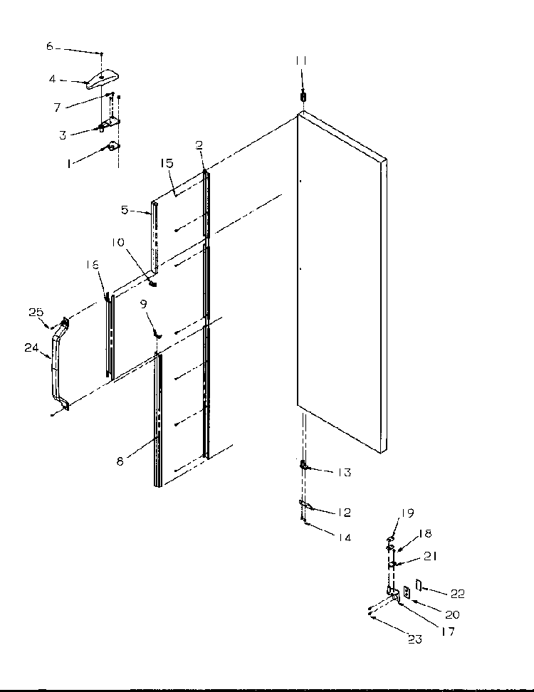 Refrigerator Door Hinge And Trim Parts Diagram and Parts List for SXD22S2E-P1190416WE  Amana Refrigerator