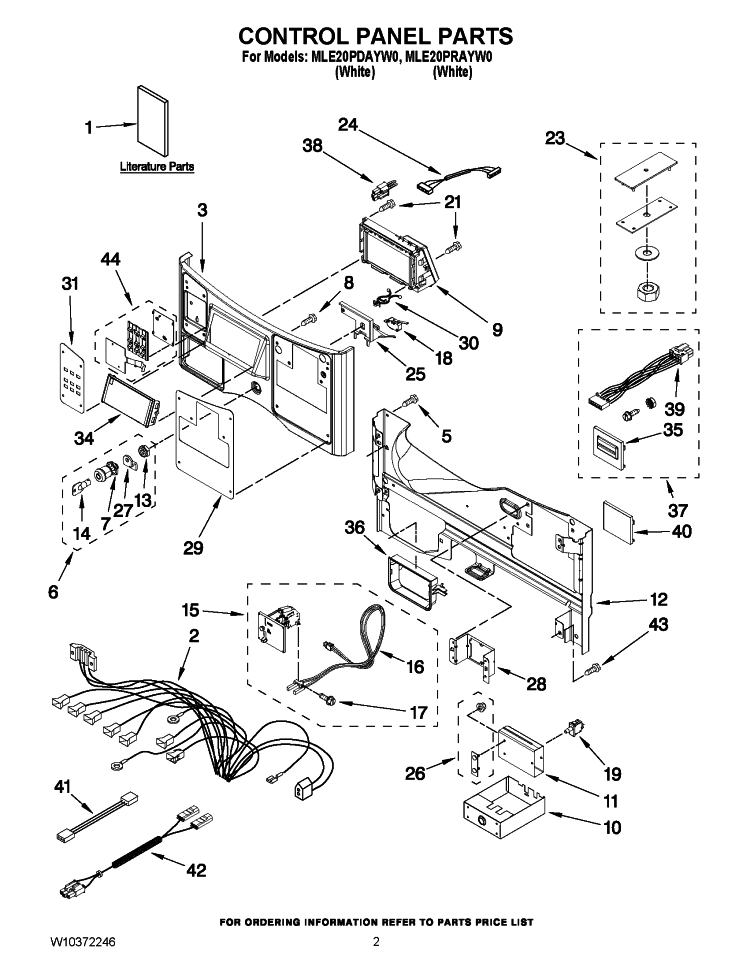 CONTROL PANEL PARTS Diagram and Parts List for MLE20PDAYW0  Maytag Washer Dryer Combo