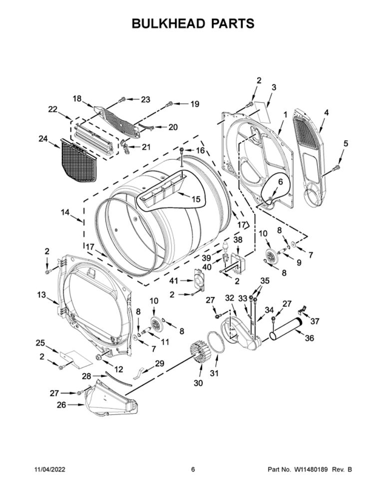 Bulkhead Parts 2 Diagram and Parts List for MED6230RHW1  Maytag Dryer