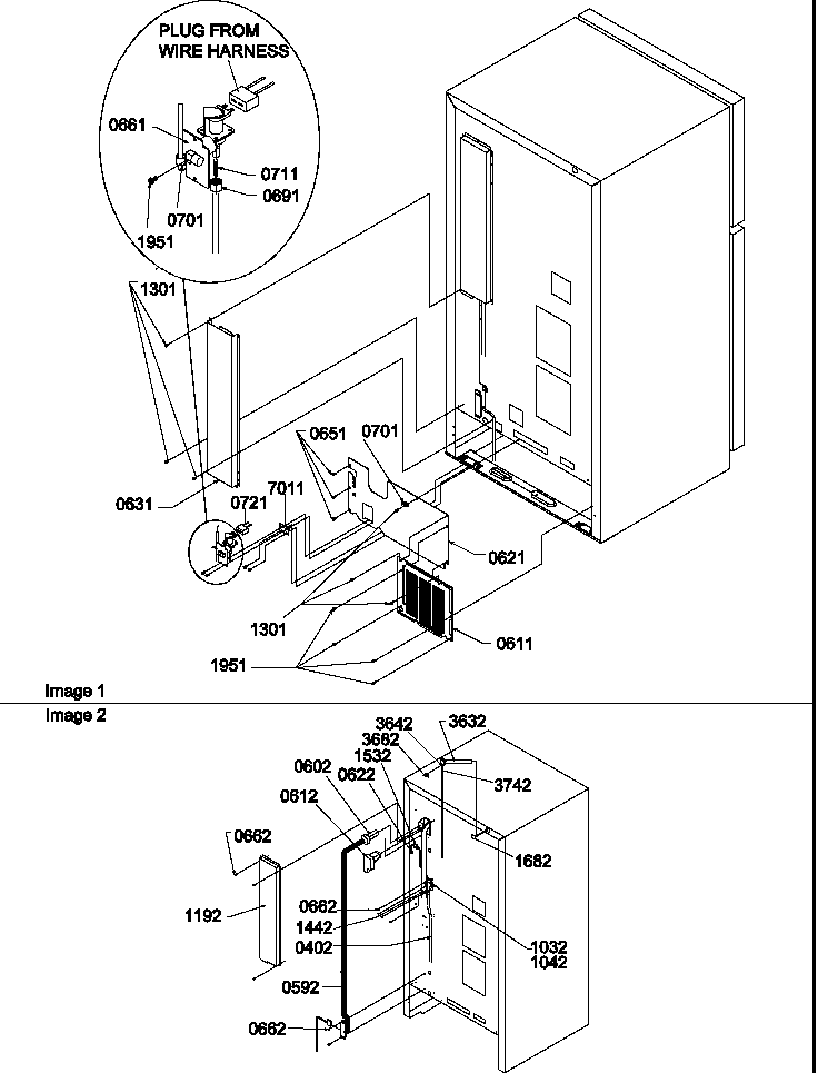 Cabinet Back Diagram and Parts List for TR21S4E-P1196105WE  Amana Refrigerator