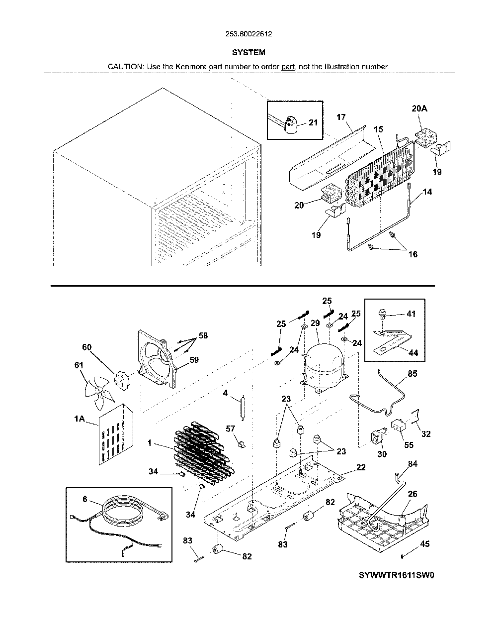 System Diagram and Parts List for 25360022612  Kenmore Refrigerator