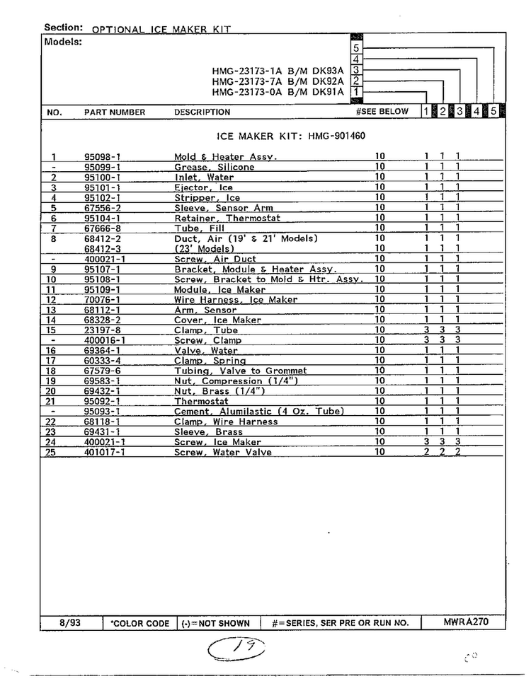 Optional Ice Maker Page 2 Diagram and Parts List for 23173-0A  Admiral Refrigerator
