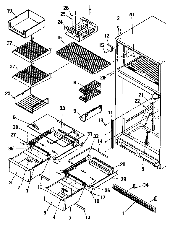 Cabinet Shelving Diagram and Parts List for TR22S4L-P1196202WL  Amana Refrigerator