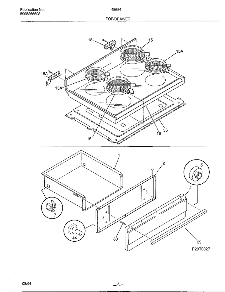 Top/drawer Diagram and Parts List for 486640A  Admiral Range