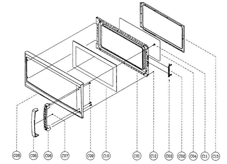 Door Assy Diagram and Parts List for MCO165UW  Magic Chef Microwave