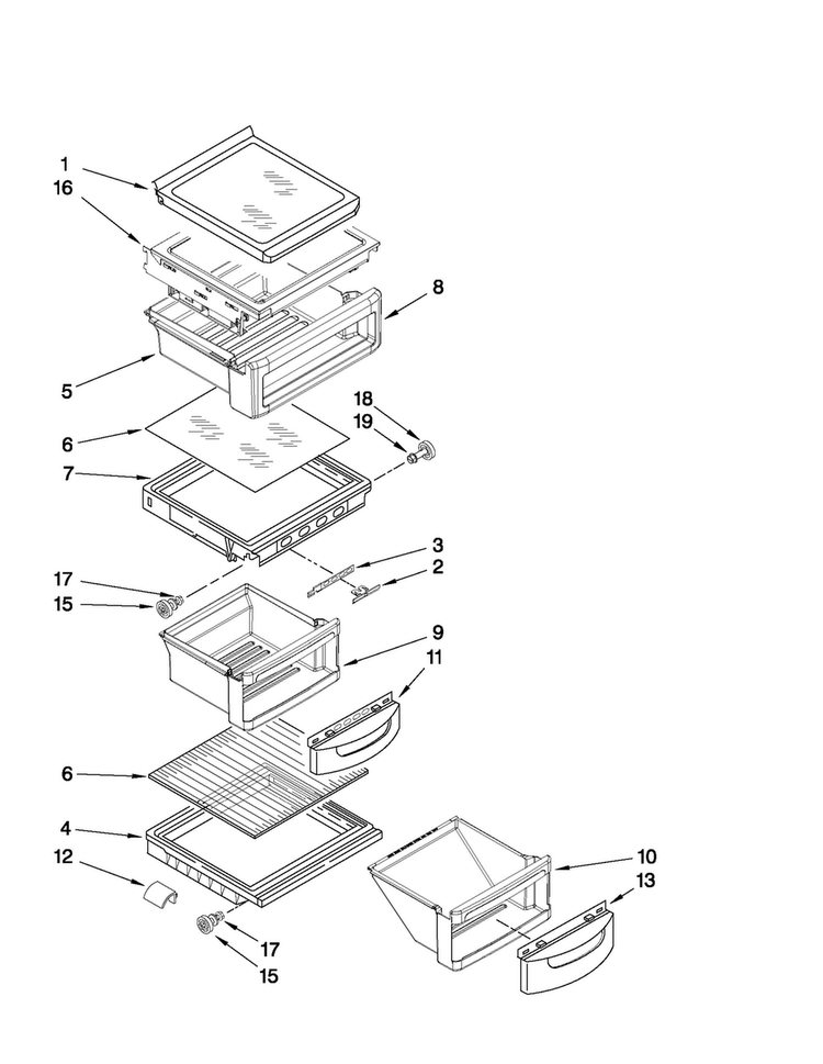 Refrigerator Shelf Parts Diagram and Parts List for MSD2559XEB01  Maytag Refrigerator