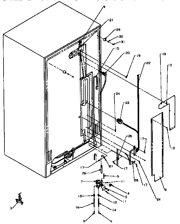 Rear Cabinet Water Supply Diagram and Parts List for SXD25N-P1162419W  Amana Refrigerator