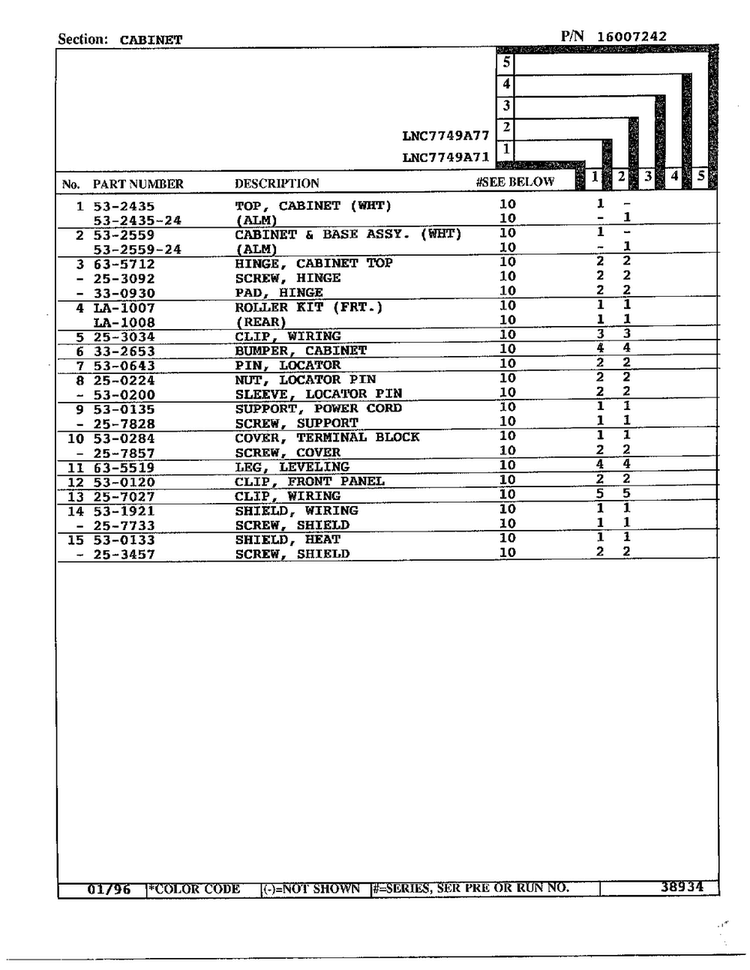 Cabinet Page 2 Diagram and Parts List for 7749A71  Norge Dryer