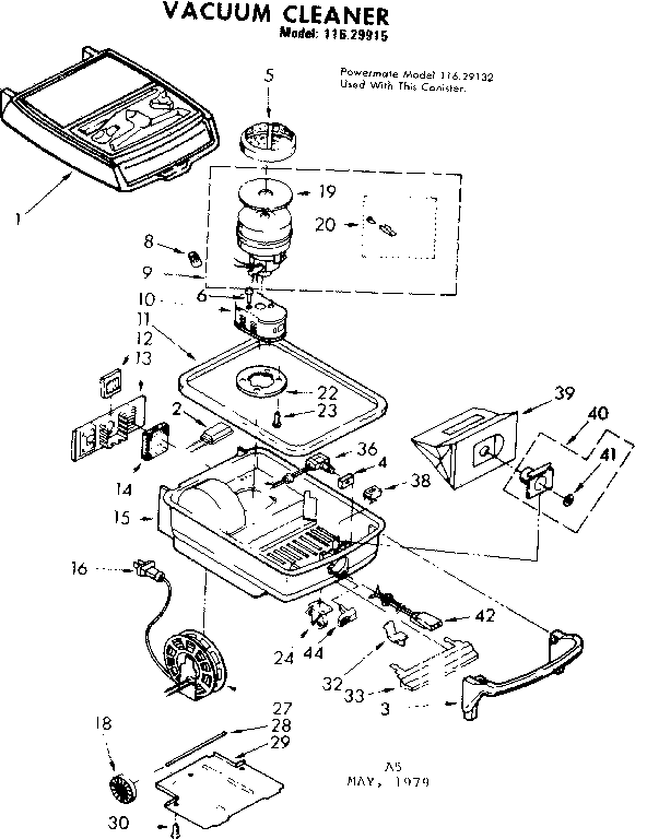 Base Assembly Diagram and Parts List for 11629915900  Kenmore Canister Vacuum