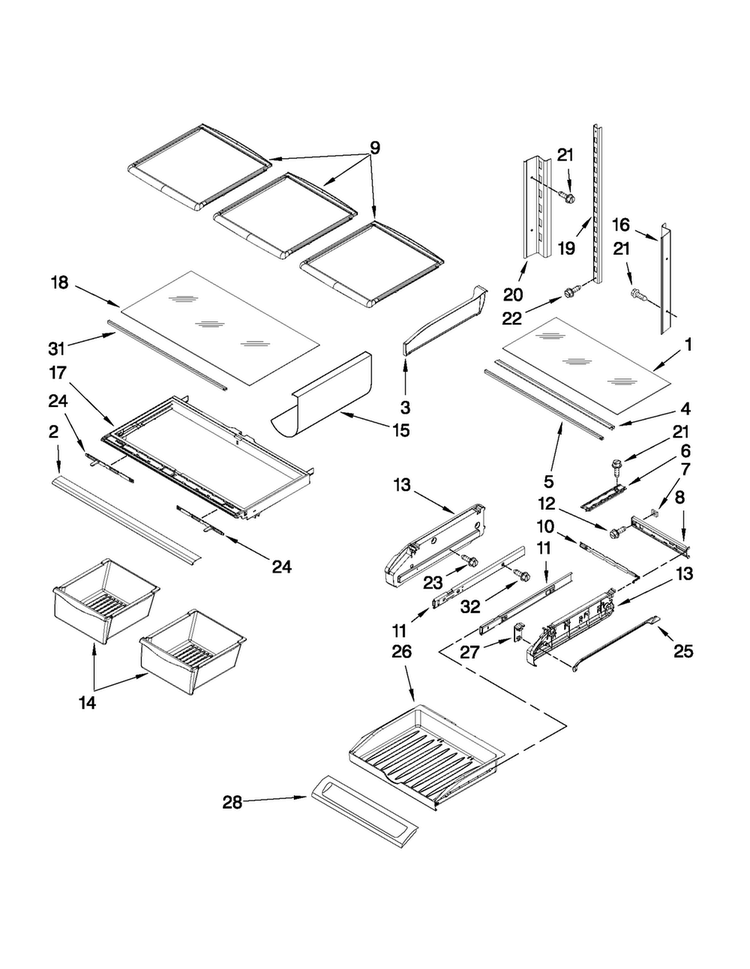 Shelf Parts Diagram and Parts List for JFI2089WTS6  Jenn-Air Refrigerator