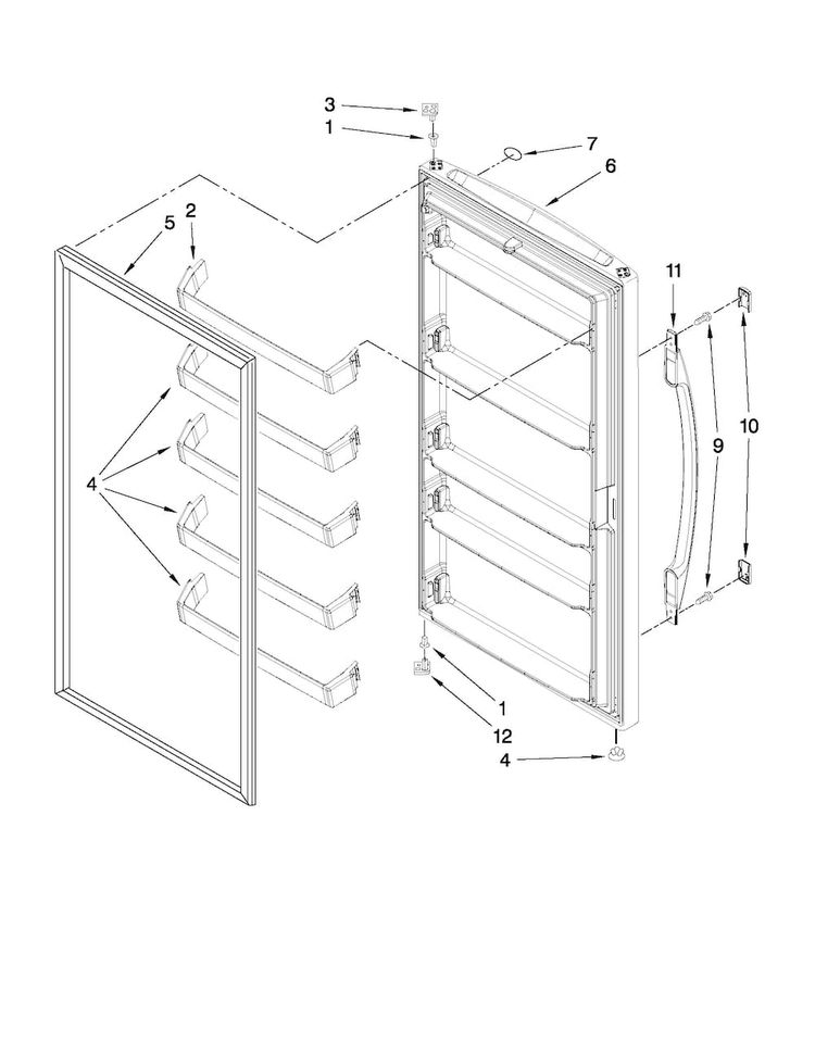 Door Parts Diagram and Parts List for AQF1613TEW03  Amana Freezer
