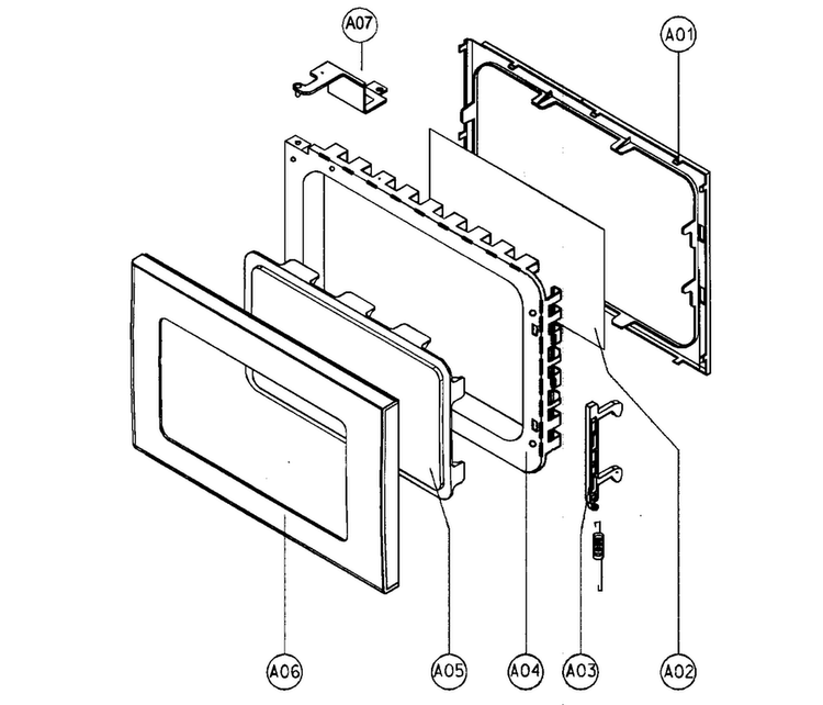 Door Assy Diagram and Parts List for MCO2122ARW  Magic Chef Microwave