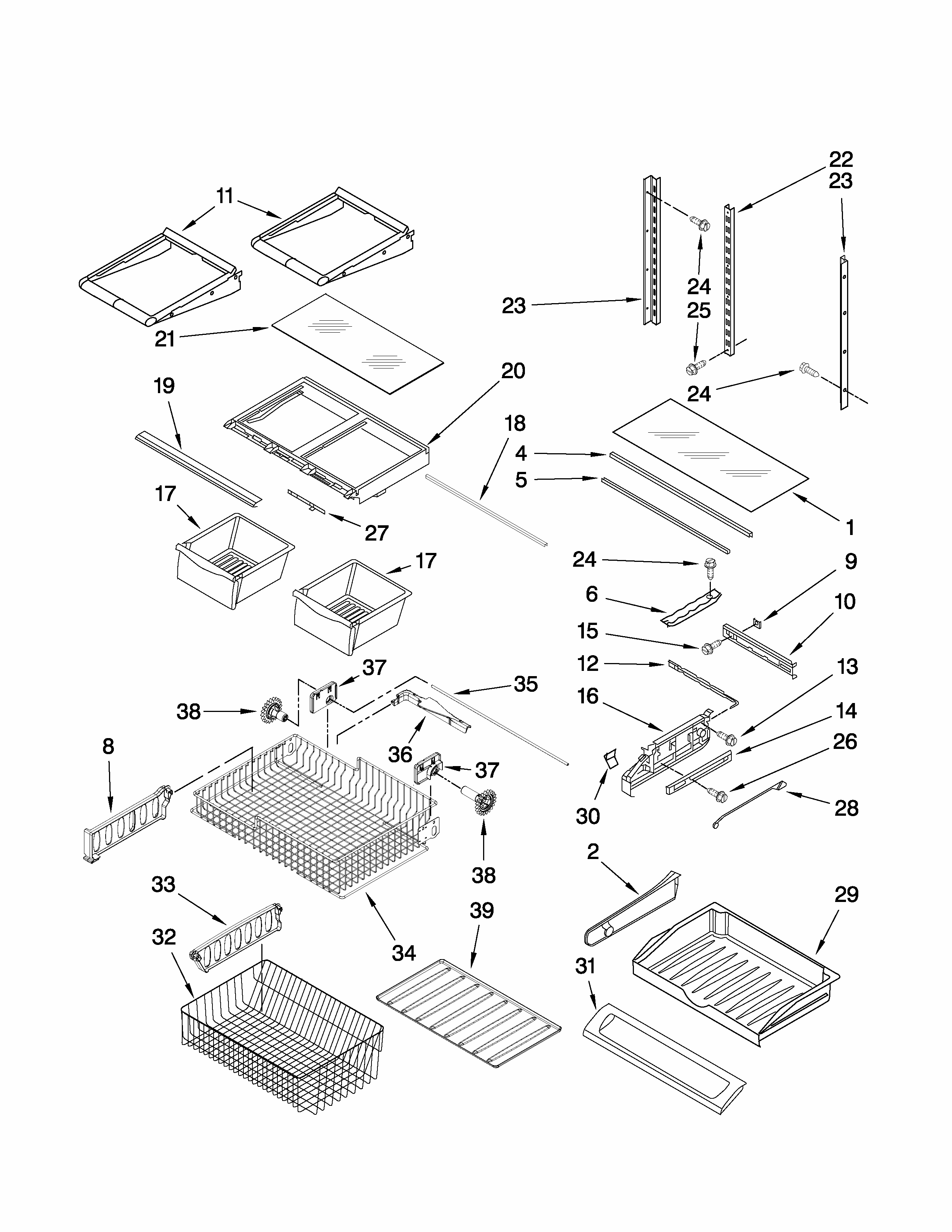 Shelf Parts Diagram and Parts List for RY4951000W3  Maytag Refrigerator