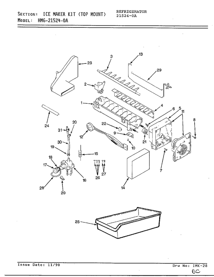 Ice Maker Kit Diagram and Parts List for 21524-0A  Admiral Refrigerator