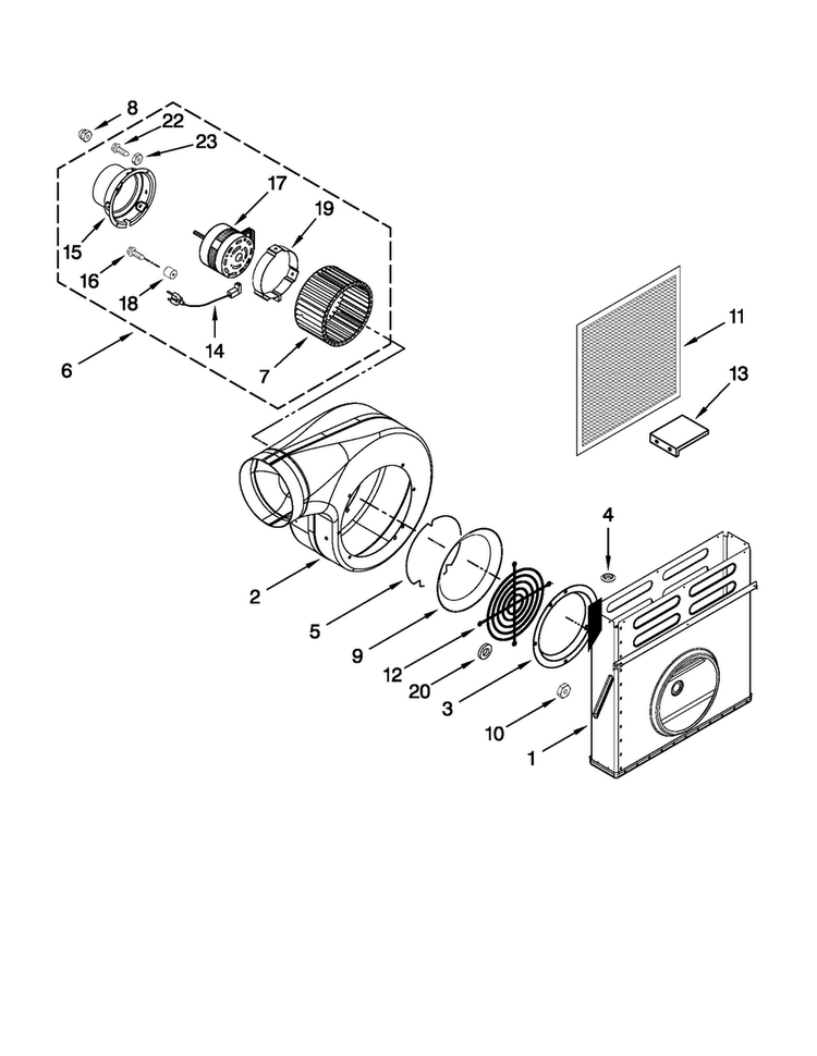 Blower Unit Parts Diagram and Parts List for CVEX4370B19  Jenn-Air Cooktop