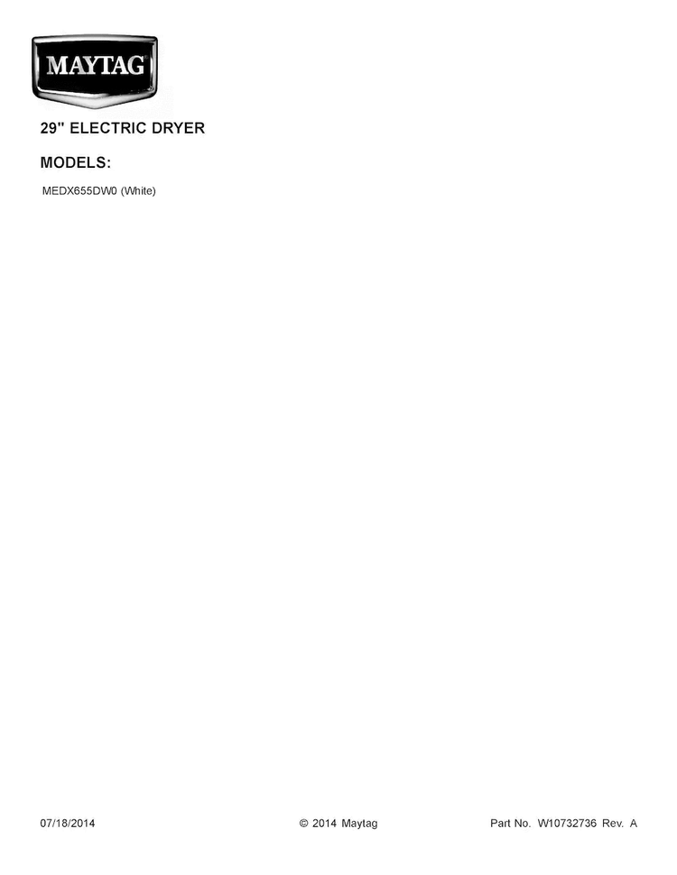 Cover Sheet Diagram and Parts List for MEDX655DW0  Maytag Dryer