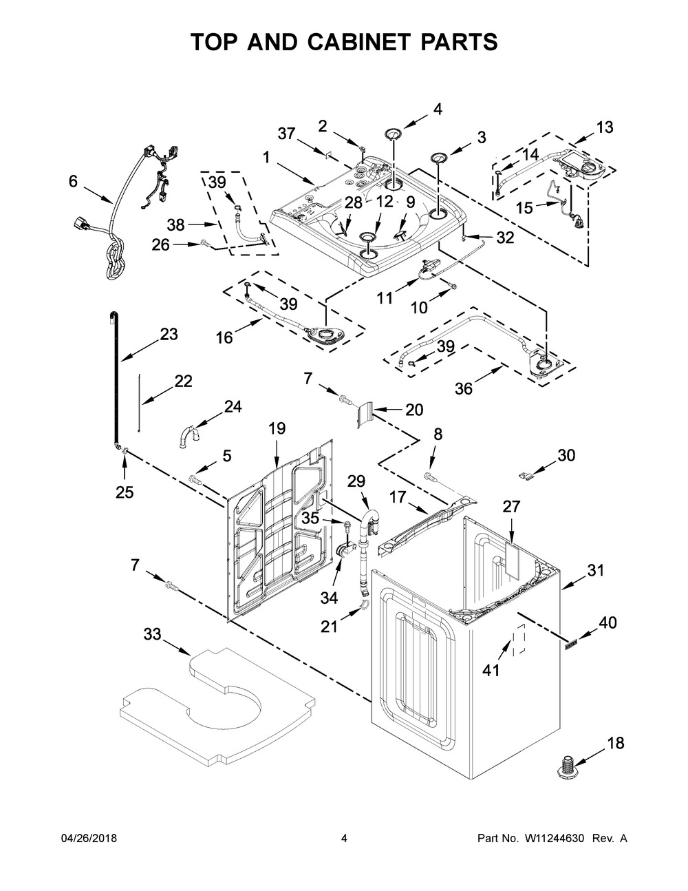 Top And Cabinet Parts Diagram and Parts List for MVWB965HW0  Maytag Washer