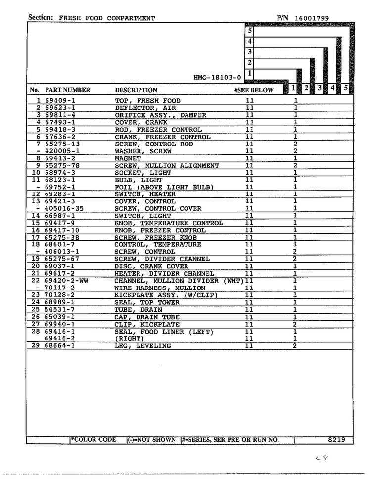 Fresh Food Compartment Page 2 Diagram and Parts List for 18103-0  Admiral Refrigerator