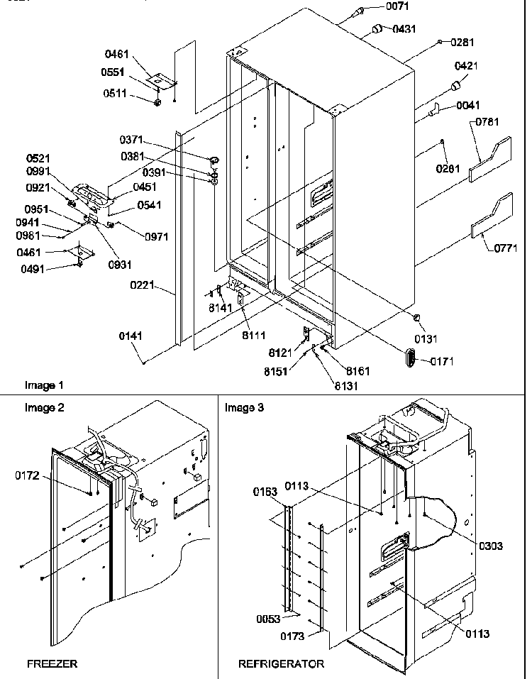 Cabinet Parts Diagram and Parts List for SXD322L-P1313901WL  Amana Refrigerator