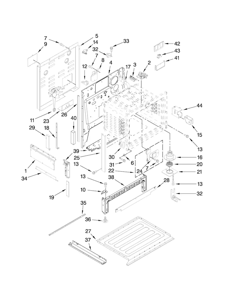Chassis Parts Diagram and Parts List for JES9750CAB00  Jenn-Air Range