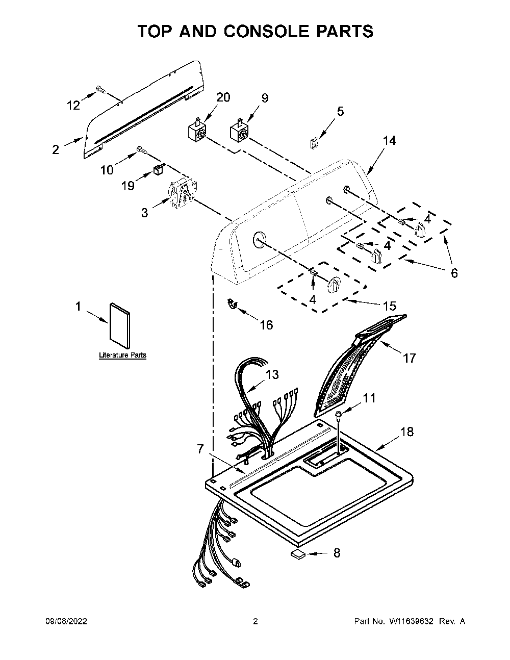 Top And Console Parts Diagram and Parts List for 11072332514  Kenmore Dryer