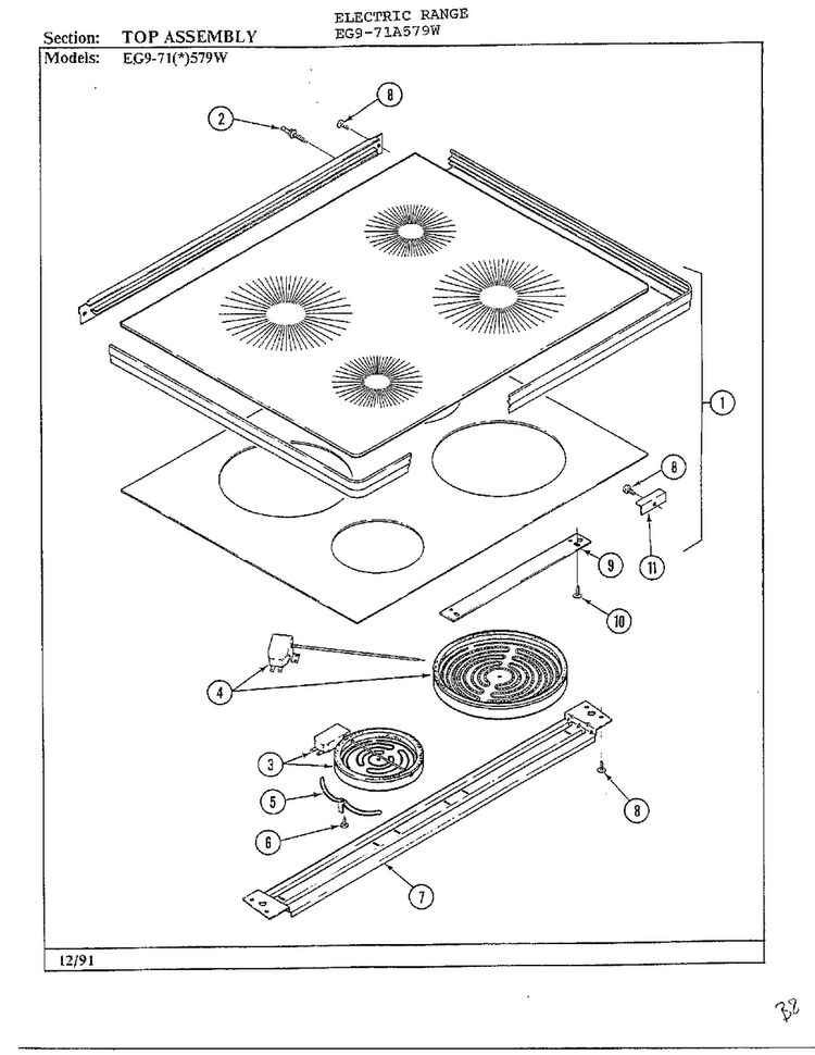 Top Assembly Diagram and Parts List for EG9-71(*)579W  Hardwick Range