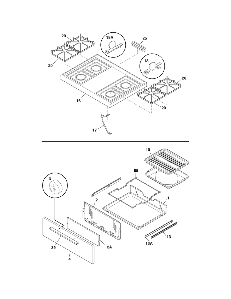 Top/drawer Diagram and Parts List for CRG3120PWA  Crosley Range