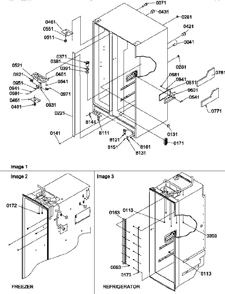 Cabinet Parts Diagram and Parts List for SRD327S3W-P1312502WW  Amana Refrigerator