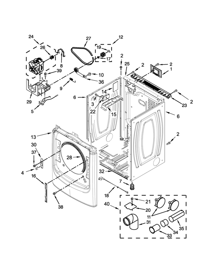 Cabinet Parts Diagram and Parts List for MED3100DW0  Maytag Dryer