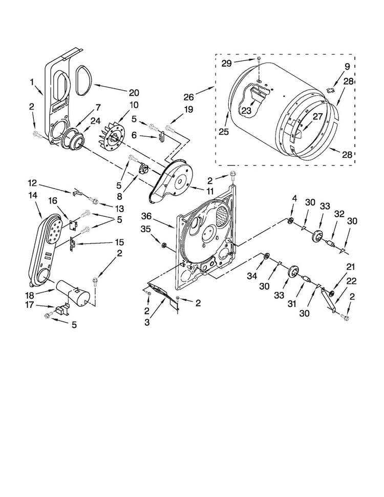 Bulkhead Parts Diagram and Parts List for AGD4675YQ0  Admiral Dryer