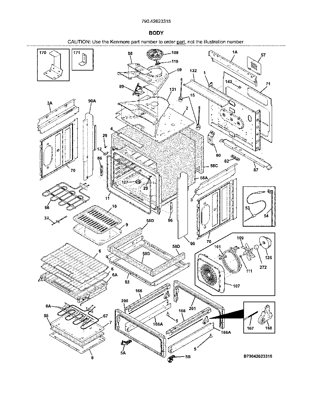 Body Diagram and Parts List for 79042623315  Kenmore Range