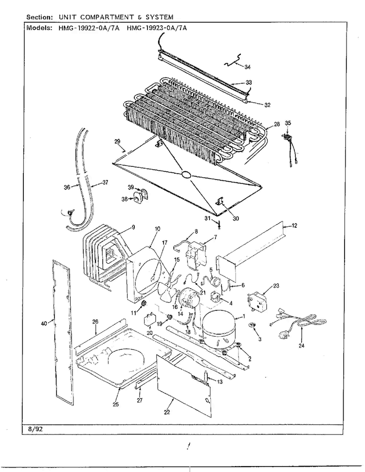 Unit Compartment & System Diagram and Parts List for 19922-7A  Admiral Refrigerator