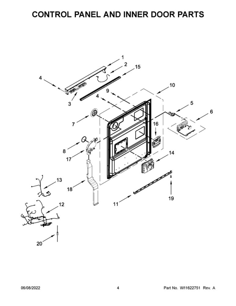 Control Panel And Inner Door Parts Diagram and Parts List for MDB9979SKZ1  Maytag Dishwasher