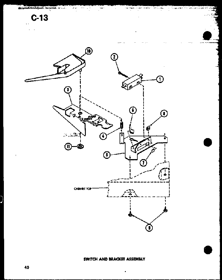 Switch And Bracket Assembly Diagram and Parts List for TAA200 P75751-13W Amana Washer