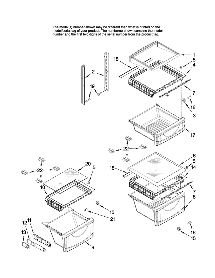 Refrigerator Shelf Parts Diagram and Parts List for AS2626GEKS14  Amana Refrigerator