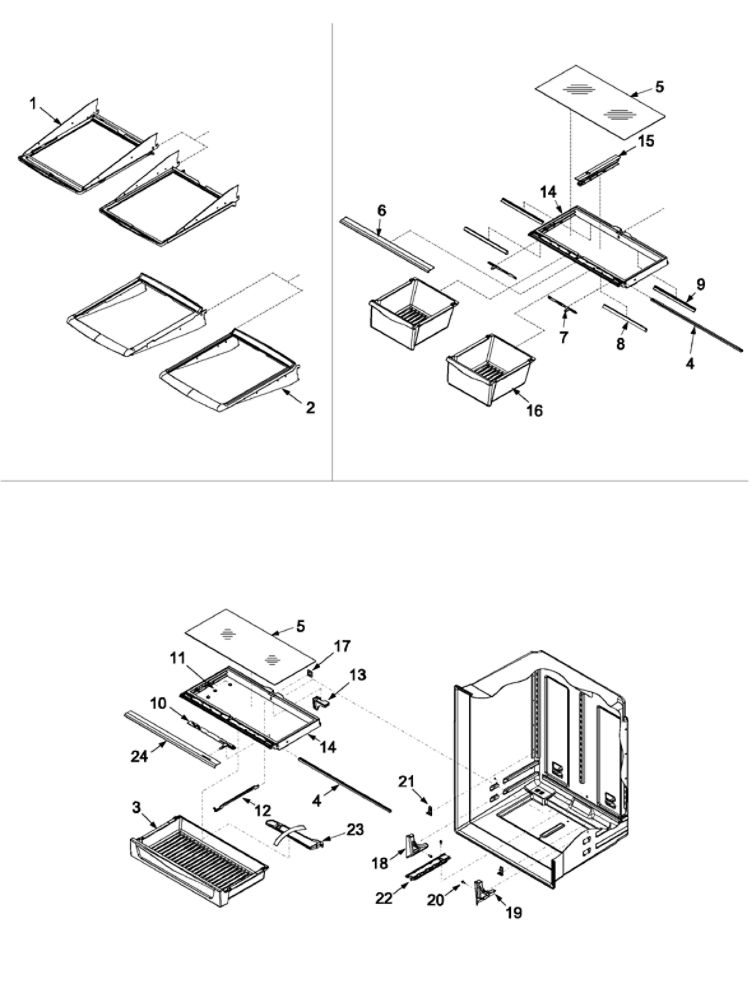 Refrigerator Shelving Diagram and Parts List for ABD2233DEW0  Amana Refrigerator
