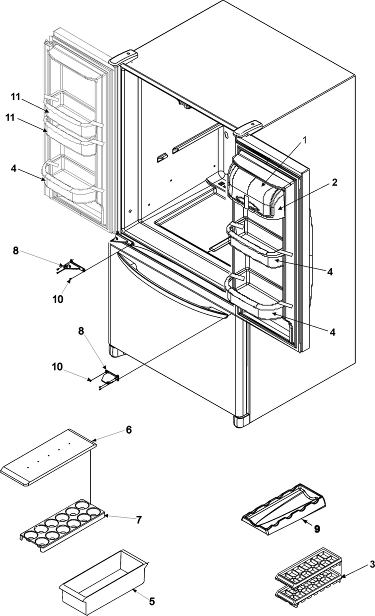 Ref Dr Storage & Center Hinges Diagram and Parts List for AFB2534FES0  Amana Refrigerator