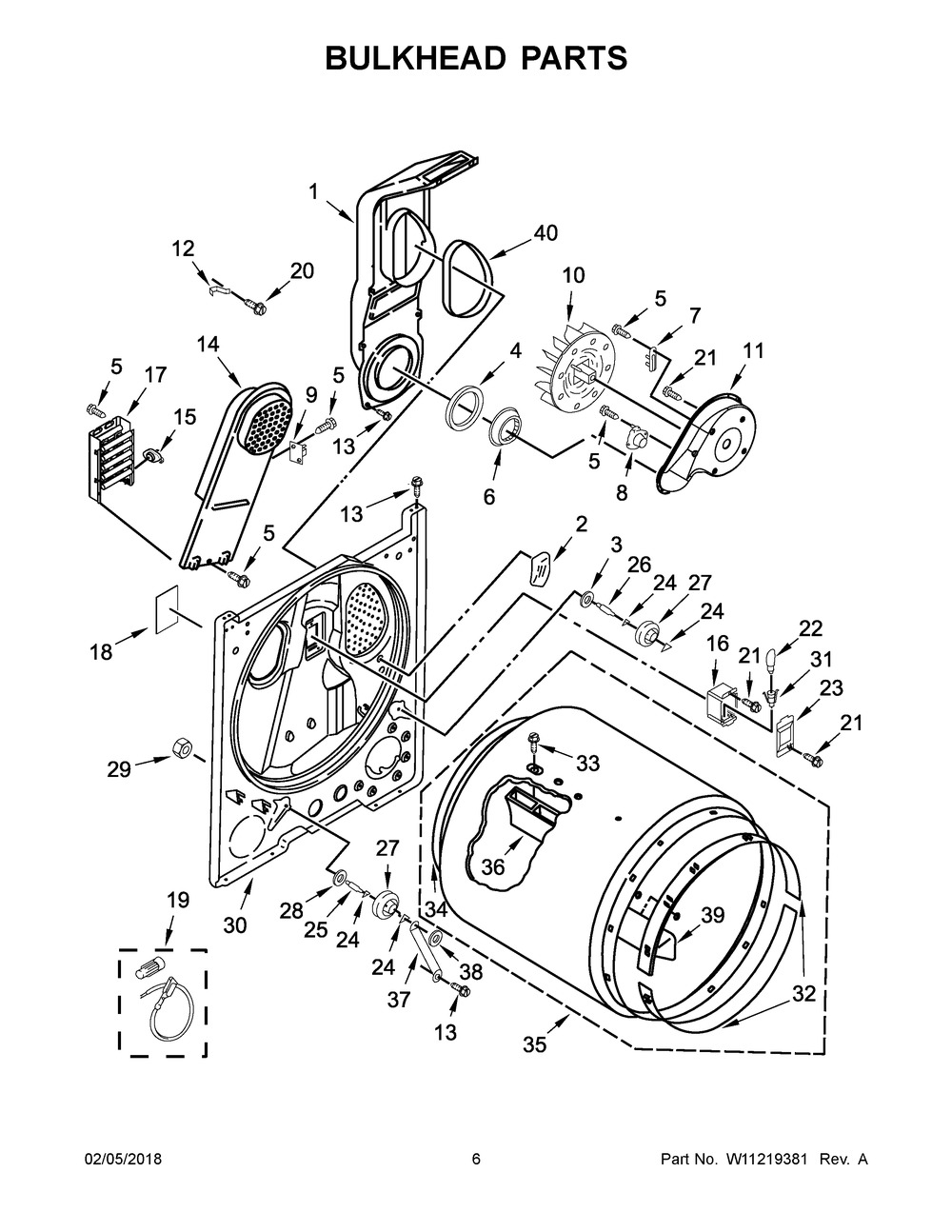 Bulkhead Parts Diagram and Parts List for MEDC465HW0  Maytag Dryer