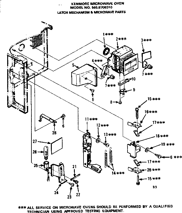 Latch Mechanism And Microwave Parts Diagram and Parts List for 5658708310  Kenmore Microwave
