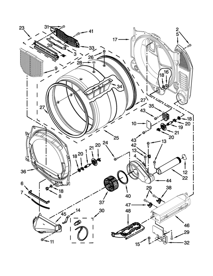 Bulkhead And Blower Parts Diagram and Parts List for MLE20PDCYW0  Maytag Washer Dryer Combo