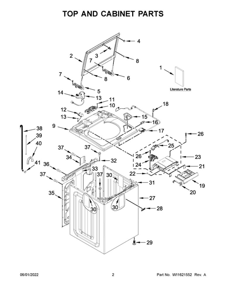 Top And Cabinet Parts Diagram and Parts List for MVW7232HC1  Maytag Washer