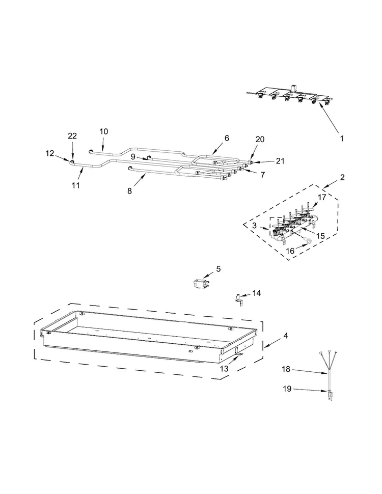 Burner Box, Gas Valves And Switch Parts Diagram and Parts List for JGC7636BS0  Jenn-Air Cooktop