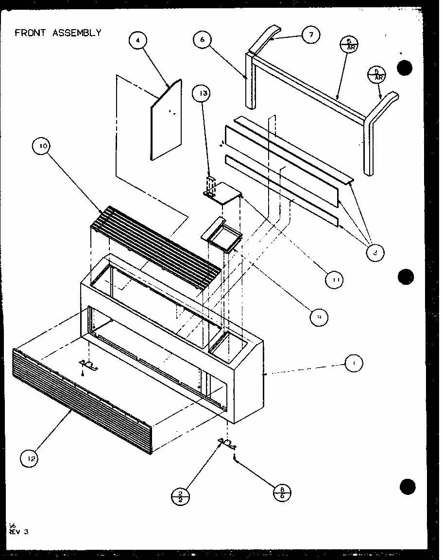 Front Assembly (pth12300er/p9812629r) (pth12400er/p9872129r) Diagram and Parts List for PTH12300ER P9812615R Amana Air Conditioner