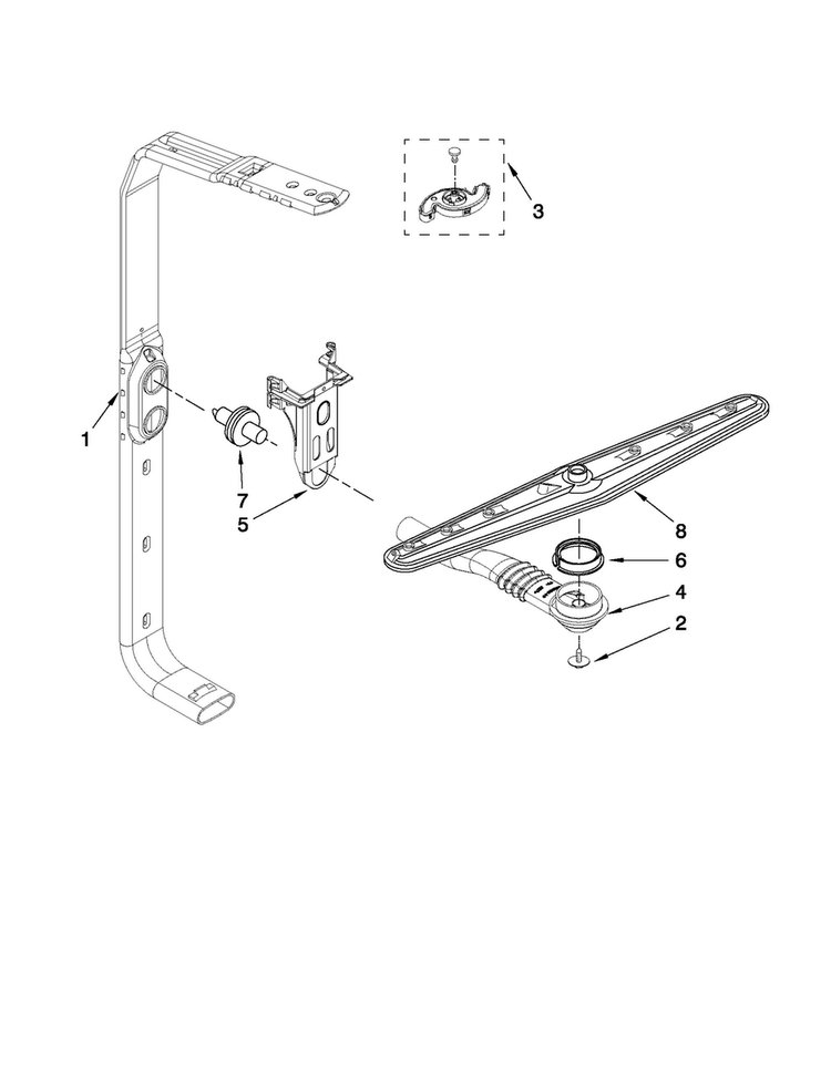 Upper Wash And Rinse Parts Diagram and Parts List for MDB7609AWB1  Maytag Dishwasher