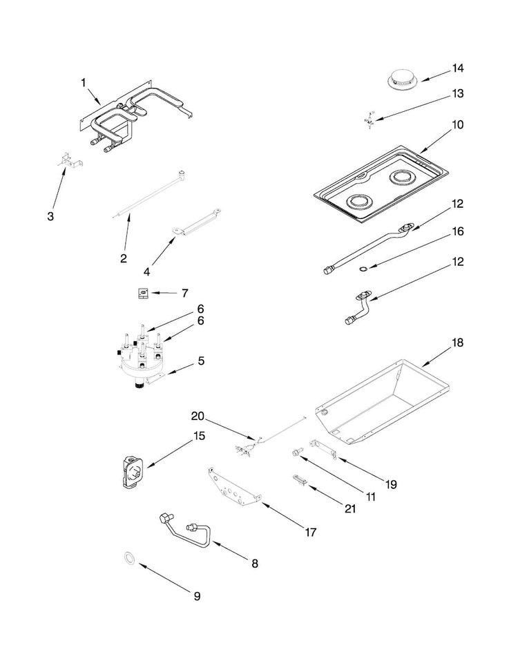 Gas Controls Diagram and Parts List for JGD8130ADS21  Jenn-Air Cooktop
