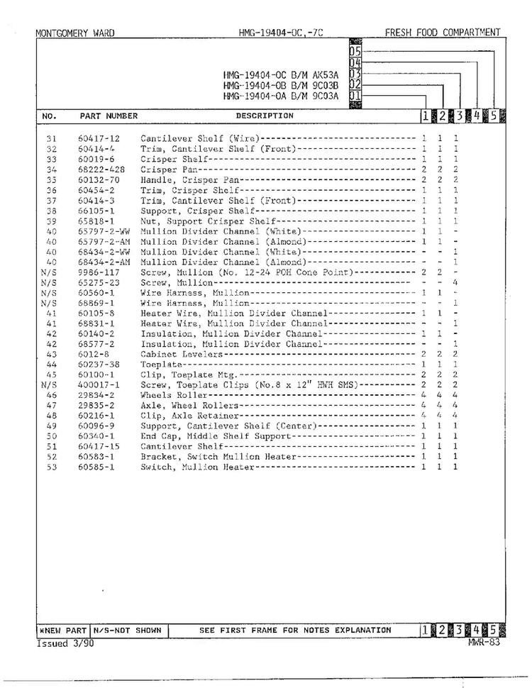 Fresh Food Compartment Page 3 Diagram and Parts List for 19404-OC  Admiral Refrigerator