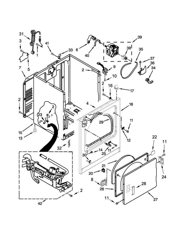 Cabinet Parts Diagram and Parts List for CGD137SDW3  Crosley Dryer