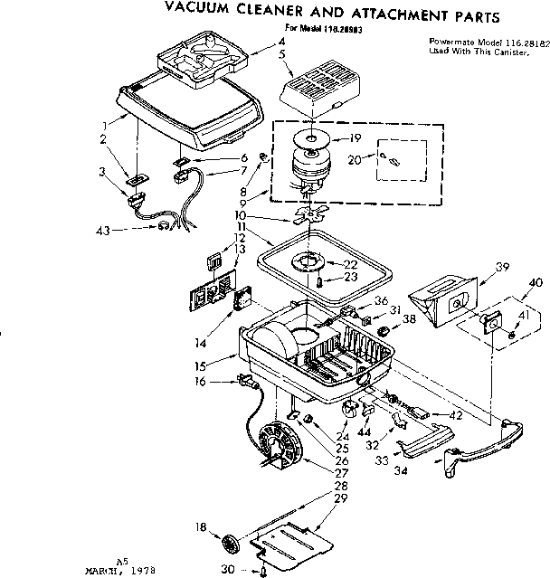 Base Assembly Diagram and Parts List for 11628983  Kenmore Canister Vacuum